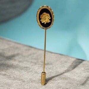 Gold and Black Rose Engraved Hat Pin
